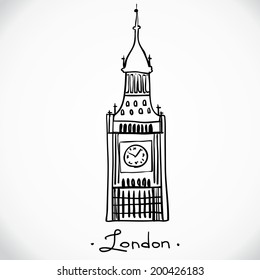 World famous landmark series: Big Ben, London, England , hand drawn illustration