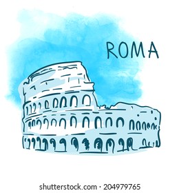 World famous landmark series: Colosseum, Rome, Italy. Watercolor vector illustration.