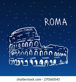 World famous landmark series: Colosseum, Rome, Italy. Night vector illustration.