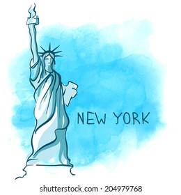 World famous landmark series: Statue of Liberty, New York, USA. Watercolor vector illustration. 