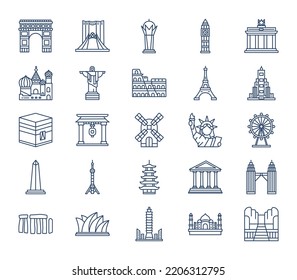 World famous Landmarks icon set