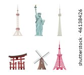 World Famous Landmarks include Oriental Pearl Tower of Shanghai, Statue of Liberty of New York, CN Tower of Toronto,Tokyo Tower of Tokyo, Tori represents Japan and Windmill represents the Netherlands.