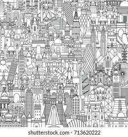 World famous monuments. Travel and tourism background. Vector illustration