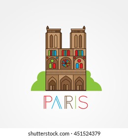 World famous Notre Dame de Paris. Greatest Landmarks of europe.. Linear vector icon for Paris France. Minimalist one line travel sign. Colorful option.