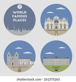 World famous places. Set 7: Venice, Porto, Wurzburg