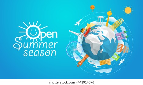 World famous signts abstract silhouettes collection. Travel concept vector 
illustration. Open summer season