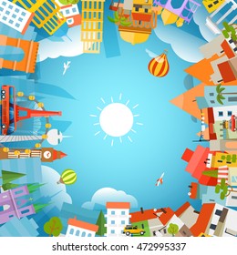 World famous signts silhouettes. Travel concept vector illustration