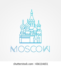 World famous St. Basil Cathedral. Greatest Landmarks of europe.. Linear vector icon for Moscow Russia. Minimalist one line travel sign