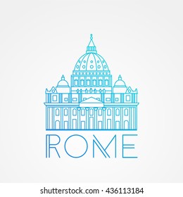 World famous St. Peter Basilica Greatest Landmarks of europe.. Linear vector icon for Vatican Rome Italy. Minimalist one line travel sign