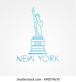 World famous Statue of Liberty. Greatest Landmarks of America. Linear modern style vector icon symbol of New York, US. Minimalist one line Trendy symbol.