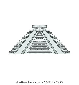 World famous tourist landmark - ancient Mayan pyramid icon or sign, sketch vector illustration isolated on background. Traveling and tourism symbol of Mexico.