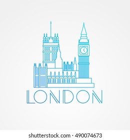 World famous Westminster with Big Ben. Greatest Landmarks of Europe. Linear modern style vector icon symbol of London, Great Britain. Minimalist one line Trendy symbol.