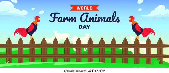 World Farm Animals Day on 02 October Banner Background. Horizontal Banner Template Design. Vector Illustration