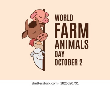 World Farm Animals Day vector. Sad farm animals vector. Group of livestock icon. Farm Animals Day Poster, October 2. Important day