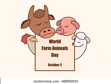 World Farm Animals Day vector. Cartoon characters farm animals. Important day