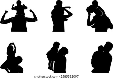 World father's day Silhouette Package, Illustration of father with his child, father holding his childa