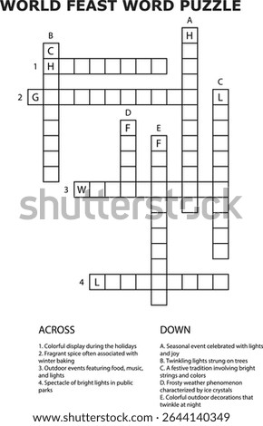 World Feast Word Puzzle Grid Across Down Clues Holiday Theme crossword