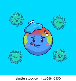 World Fever of Corona Virus Vector Icon Illustration. Corona Mascot Cartoon Character. World Icon Concept White Isolated. Flat Cartoon Style Suitable for Web Landing Page, Banner, Flyer, Sticker, Card