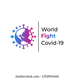 World Fight Covid-19 Logo Vector, Stop Corona Virus Spread Logo Template