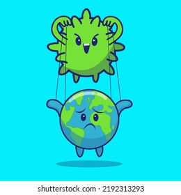 World fighting virus cartoon. Vector icon illustration.