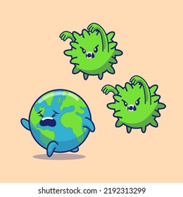 World fighting virus cartoon. Vector icon illustration.