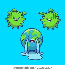 World fighting virus cartoon. Vector icon illustration.