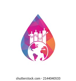 World finance drop shape concept logo design concept. World Stats vector logo design template.