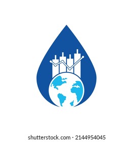 World finance drop shape concept logo design concept. World Stats vector logo design template.