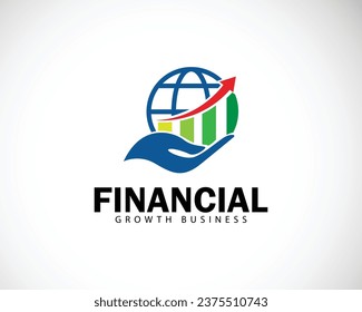 world finance logo creative technology connect growth diagram symbol arrow investment hand care icon