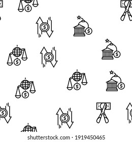 World Financial Crisis Vector Seamless Pattern Thin Line Illustration