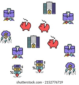 World Financial Crisis Vector Seamless Pattern Thin Line Illustration