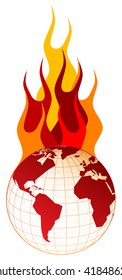 World and fire flames