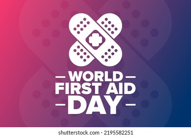 World First Aid Day. Holiday concept. Template for background, banner, card, poster with text inscription. Vector EPS10 illustration