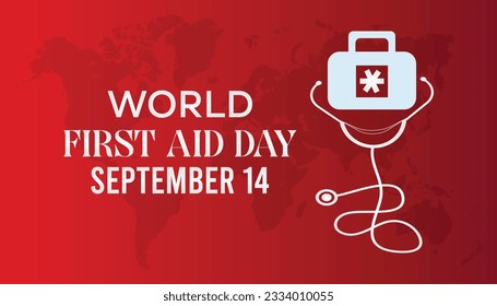 World First Aid day is observed every year on 25 September. banner, poster, card, background design.