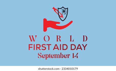 World First Aid day is observed every year on 25 September. banner, poster, card, background design.