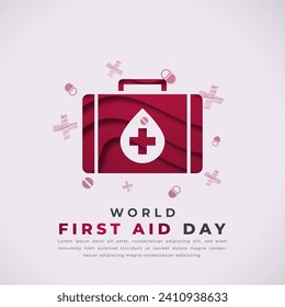 World First Aid Day Estilo de corte de papel Vector Diseño Ilustración para fondo, afiche, cartel, publicidad, tarjeta de felicitación