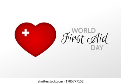 Día Mundial de Primeros Auxilios. Segundo sábado en septiembre. Ilustración con corazón rojo