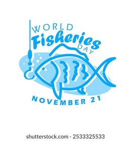 World Fisheries Day to celebrate on November 21st. Illustration of a fish with a fishing hook on white background.