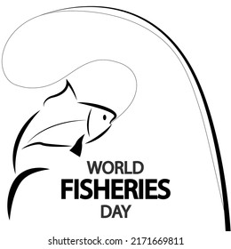 World Fisheries Day fish on a rod, vector art illustration.