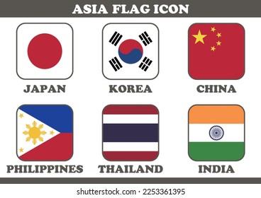 Juego de iconos de la bandera mundial de Asia