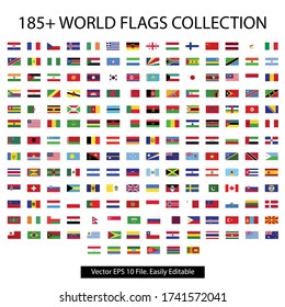 world flag collection with vector file. colored 185 plus nations flag vector jpeg flat icon logo collection