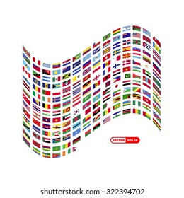 World flag combine in one Waving flag. Vector white background