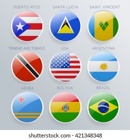 World Flag Glass Icon Set : Vector Illustration