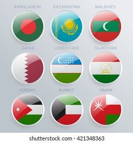 World Flag Glass Icon Set : Vector Illustration