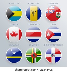 World Flag Glass Icon Set : Vector Illustration