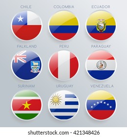 World Flag Glass Icon Set : Vector Illustration