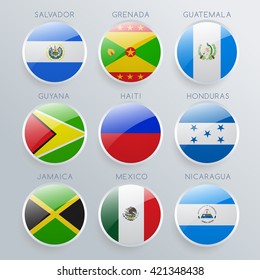 World Flag Glass Icon Set : Vector Illustration