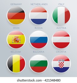 World Flag Glass Icon Set : Vector Illustration