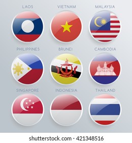 World Flag Glass Icon Set : Vector Illustration