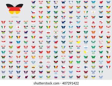 World Flag Illustrations in the shape of a Butterfly